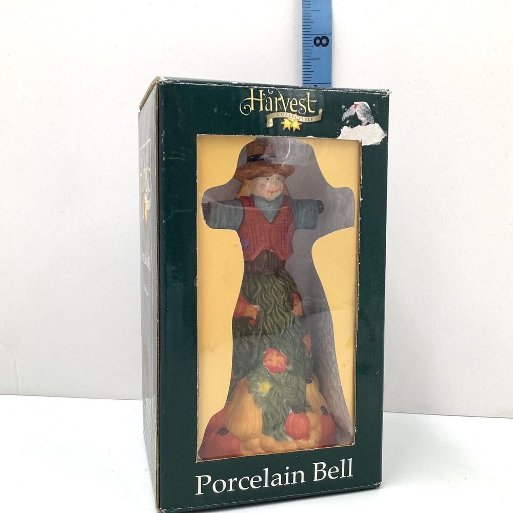Porcelain Bell Collection Hand Painted Scarecrow Harvest Collectible‎ 6" Orange
